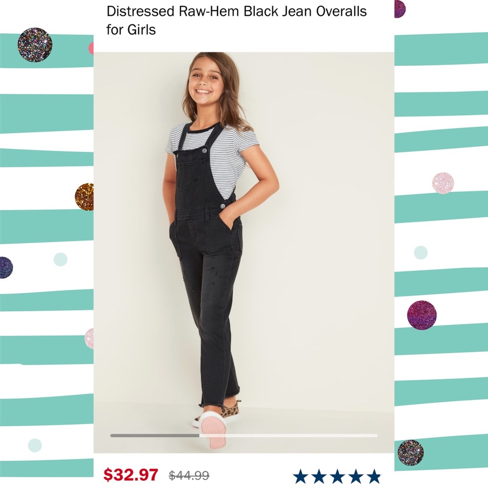 3/$15 Distressed Raw-Hem Black Jean Overalls